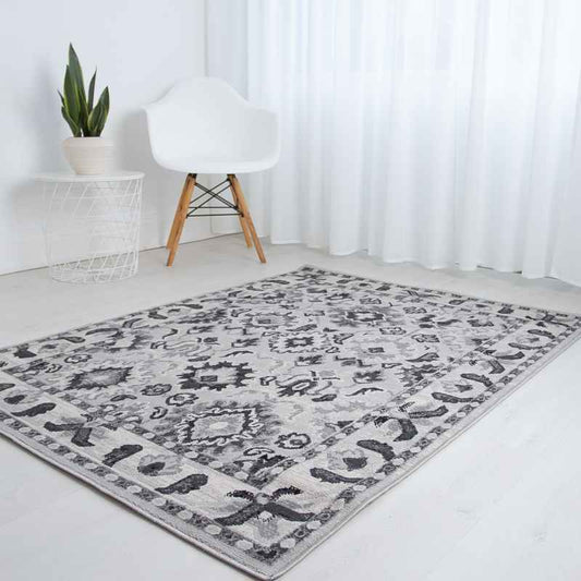 Balletto 13NA Traditional Border Rugs in Anthra Grey