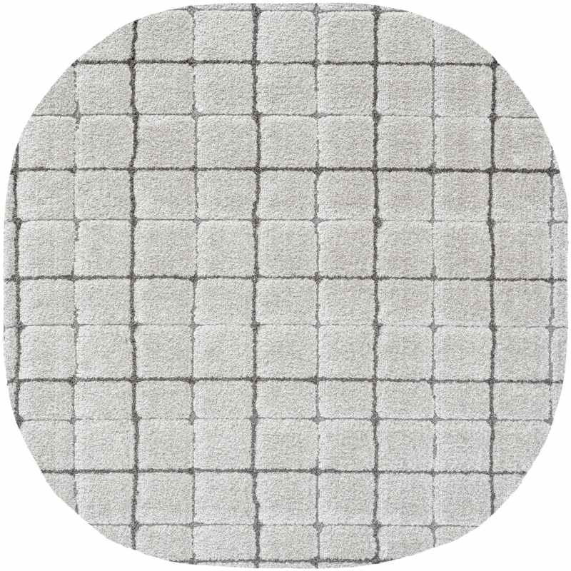 Dune Rounded Rectangle 14003 2181 Shaggy Rug in Grey