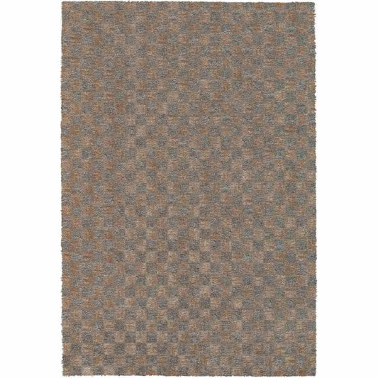 Dune 14010 1272 Carved Checked Shaggy Rug in Brown