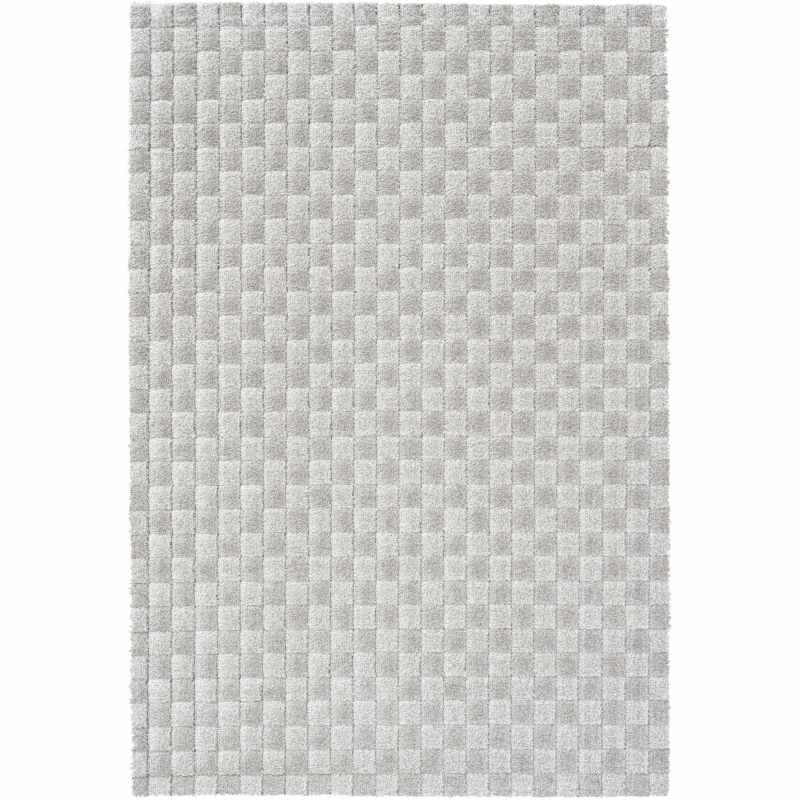 Dune 14010 2161 Carved Checked Shaggy Rug in Grey
