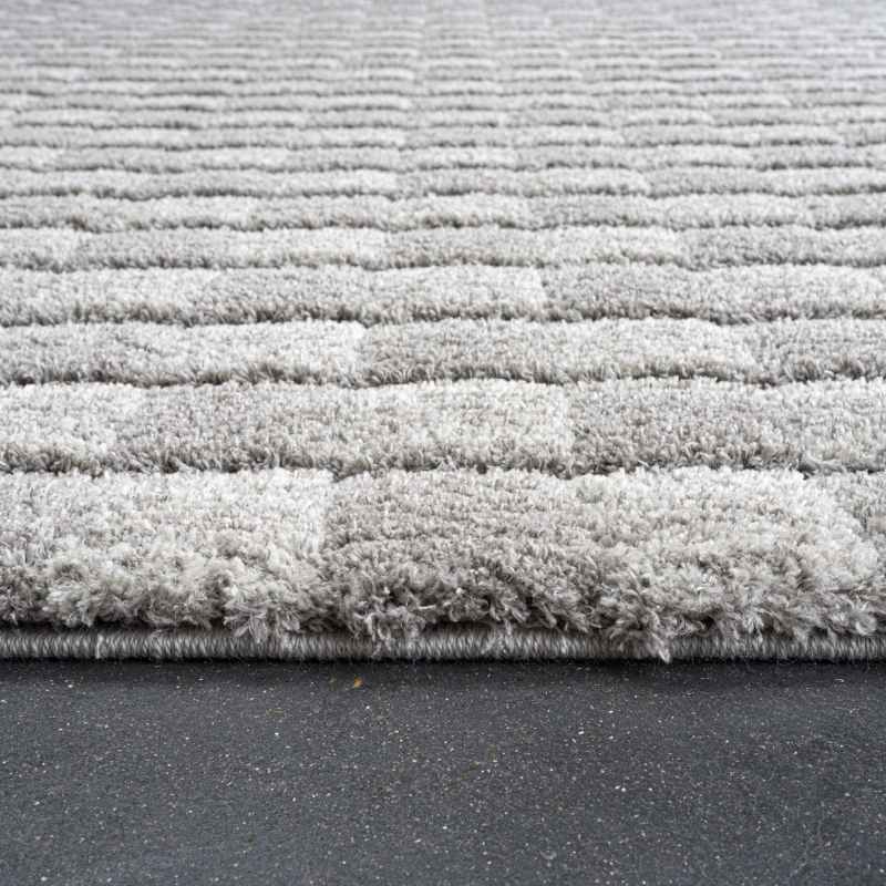 Dune 14010 2161 Carved Checked Shaggy Rug in Grey