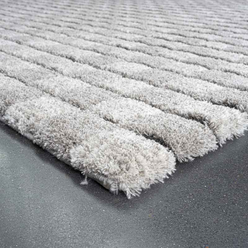 Dune 14010 2161 Carved Checked Shaggy Rug in Grey