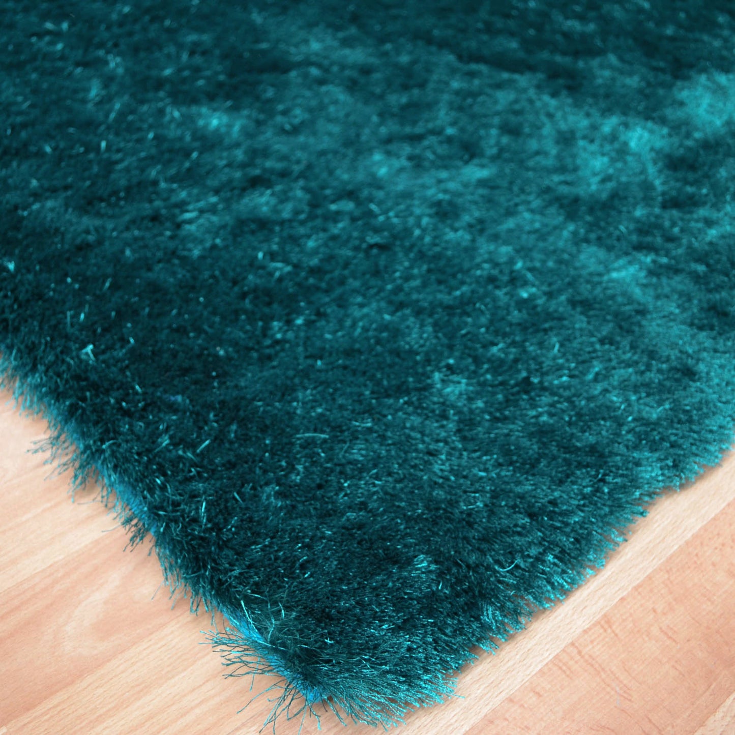 Whisper Shiney Plain Shaggy Rugs in Dark Teal Blue