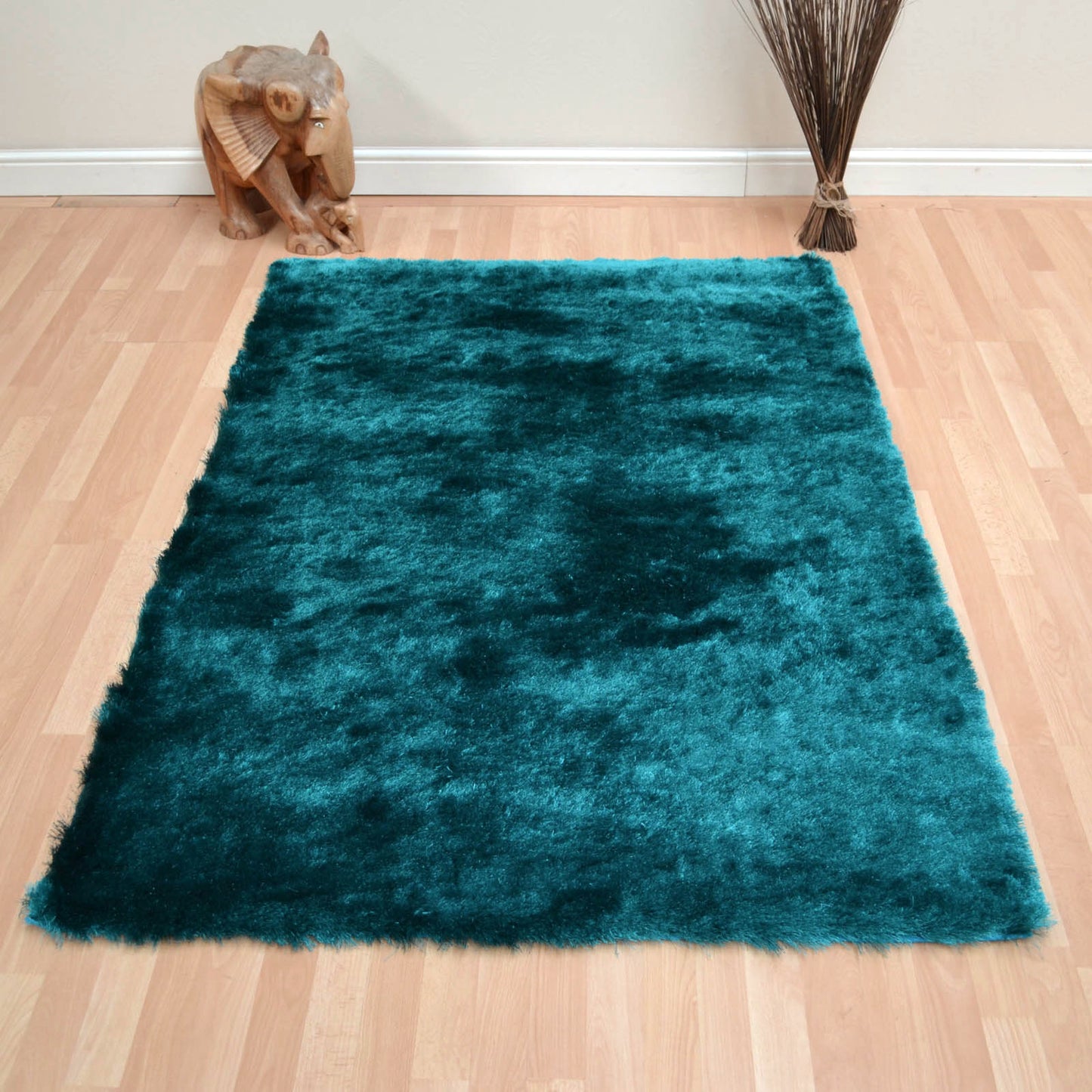 Whisper Shiney Plain Shaggy Rugs in Dark Teal Blue