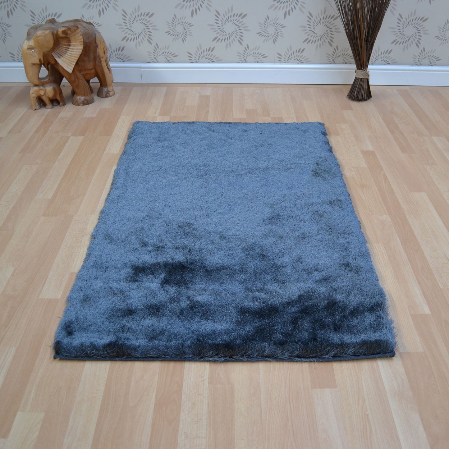 Whisper Shiney Plain Shaggy Rugs in Graphite Grey