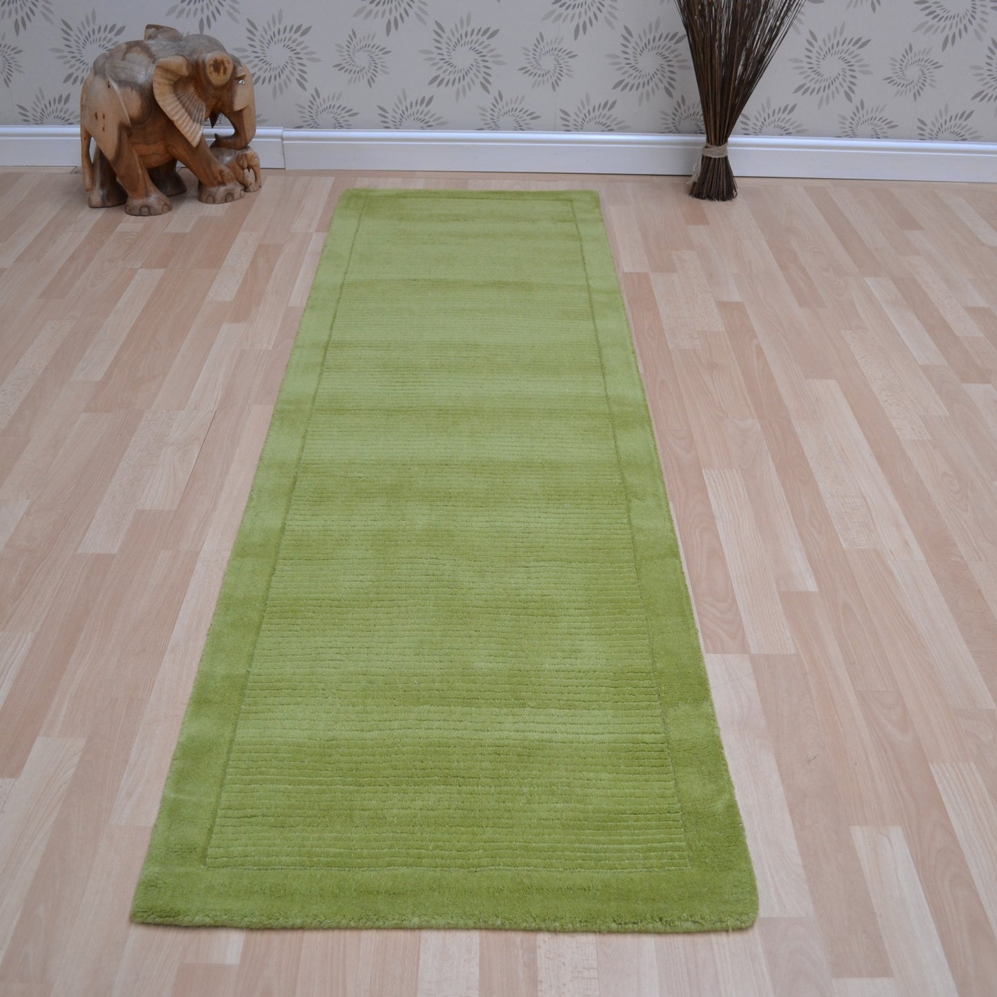 York Plain Wool Hall Runner Rugs in Green