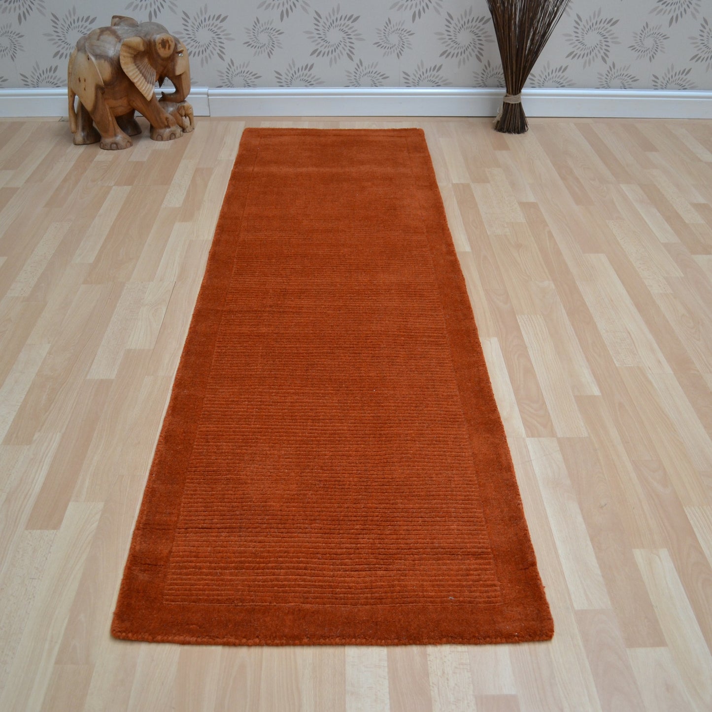 York Plain Wool Hall Runner Rugs in Terracotta Orange