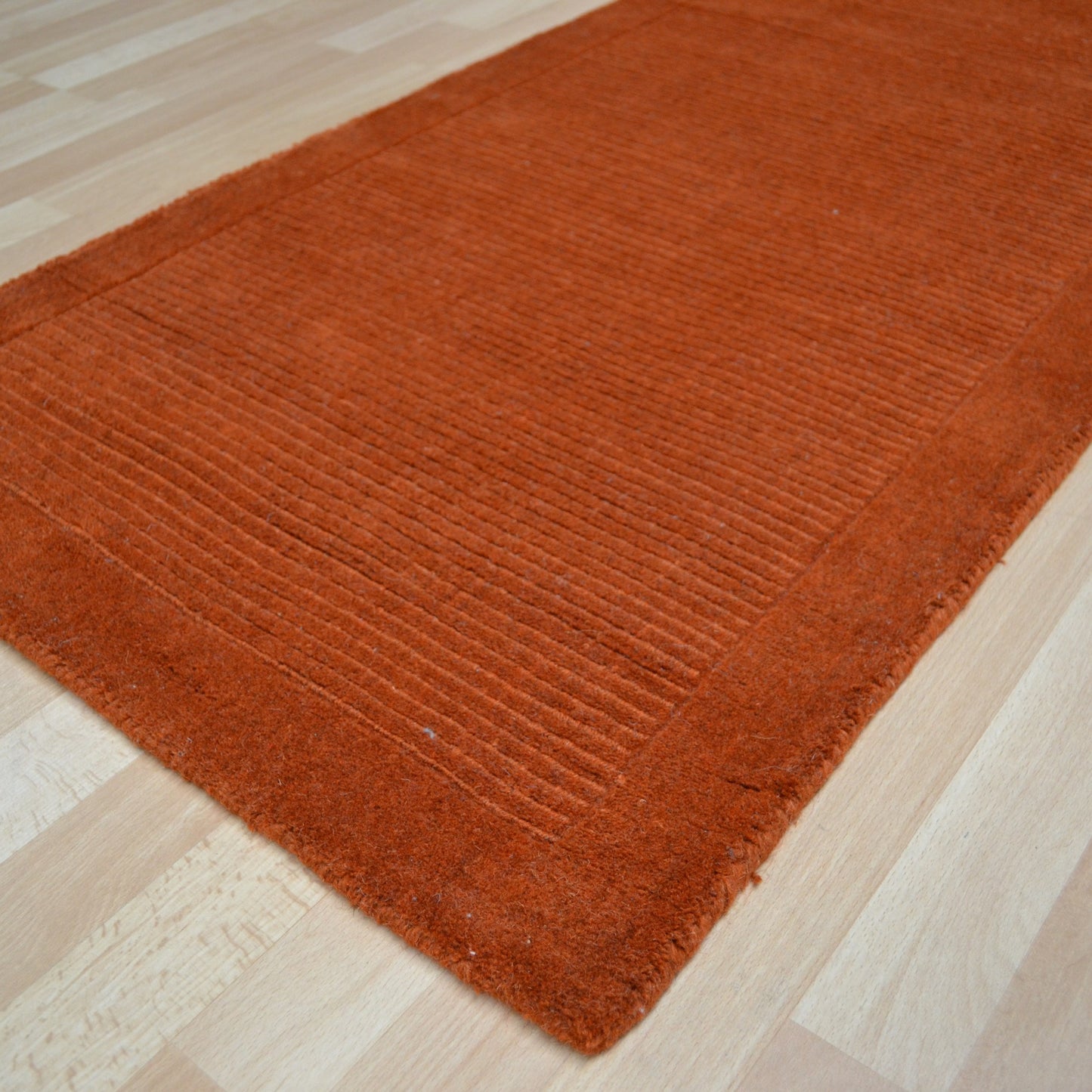 York Plain Wool Hall Runner Rugs in Terracotta Orange
