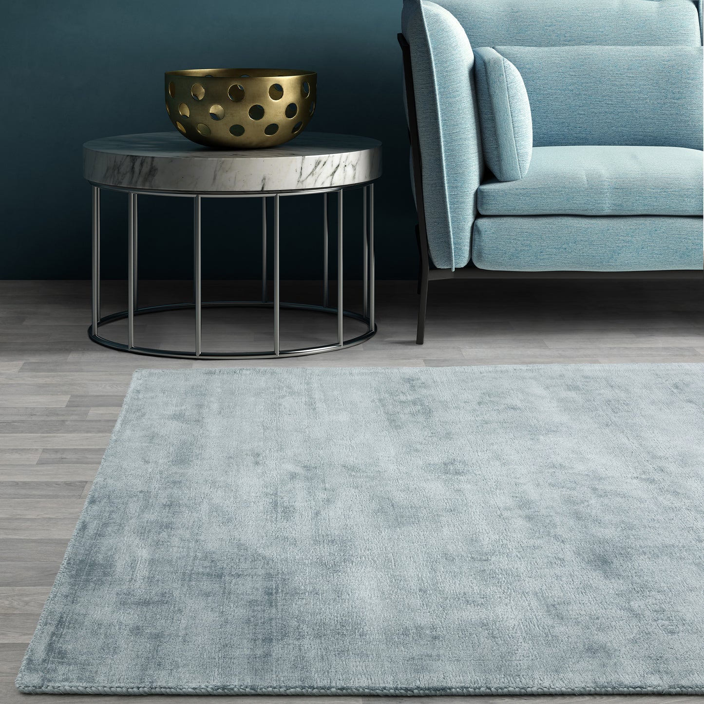 Blade Plain Modern Vintage Distressed Rugs in Airforce Blue