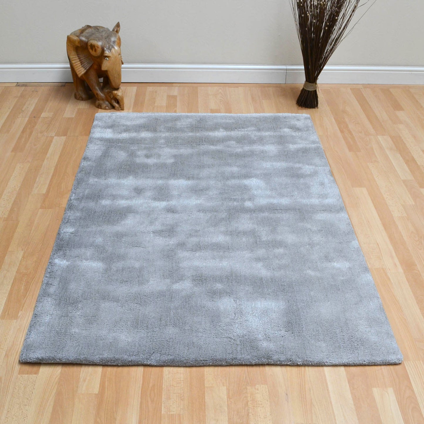 Aran Plain Wool Rugs in Feather Grey
