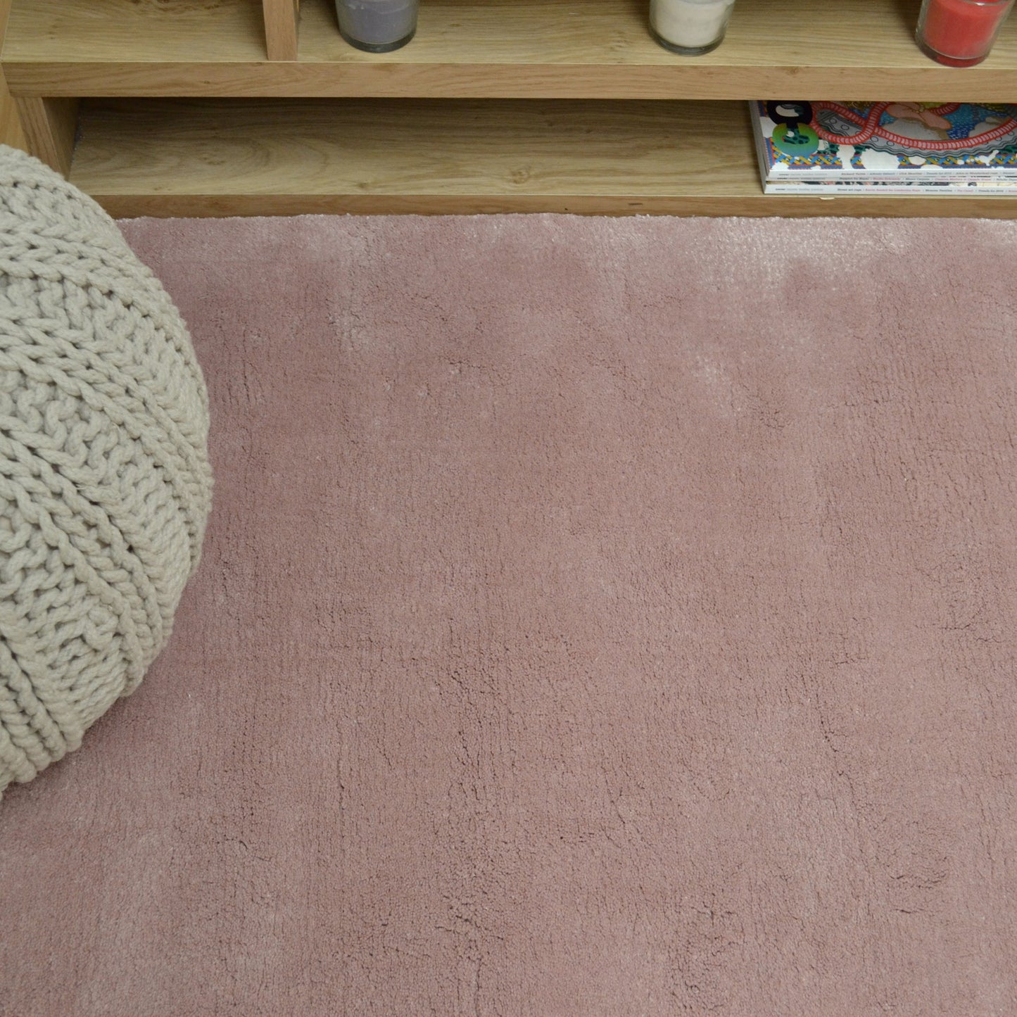 Aran Plain Wool Rugs in Rose Pink