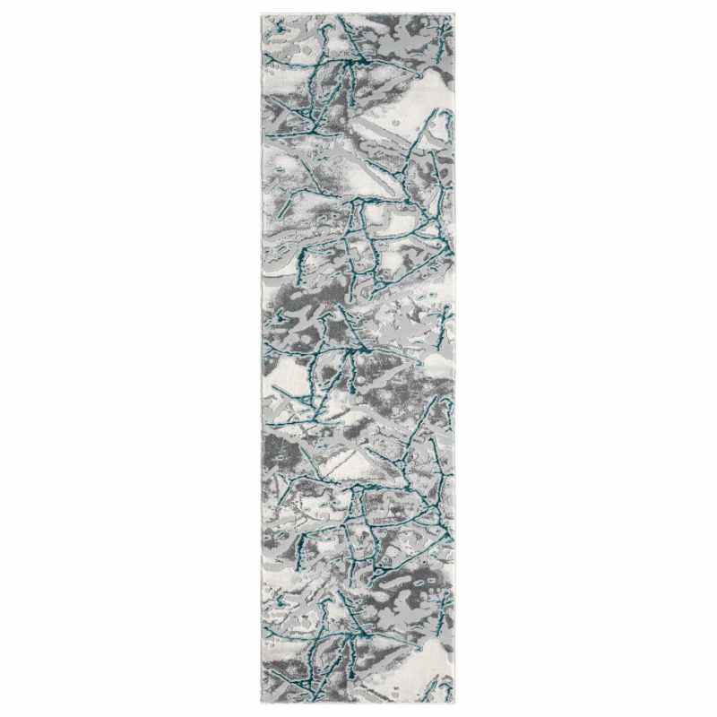 Bianco 185KB Marble Abstract Runner Rug in Cream Blue