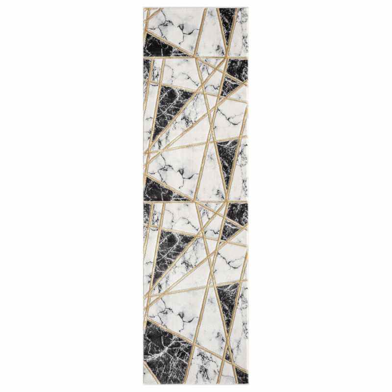 Bianco 185MA Marble Geometric Runner Rug in Black Cream