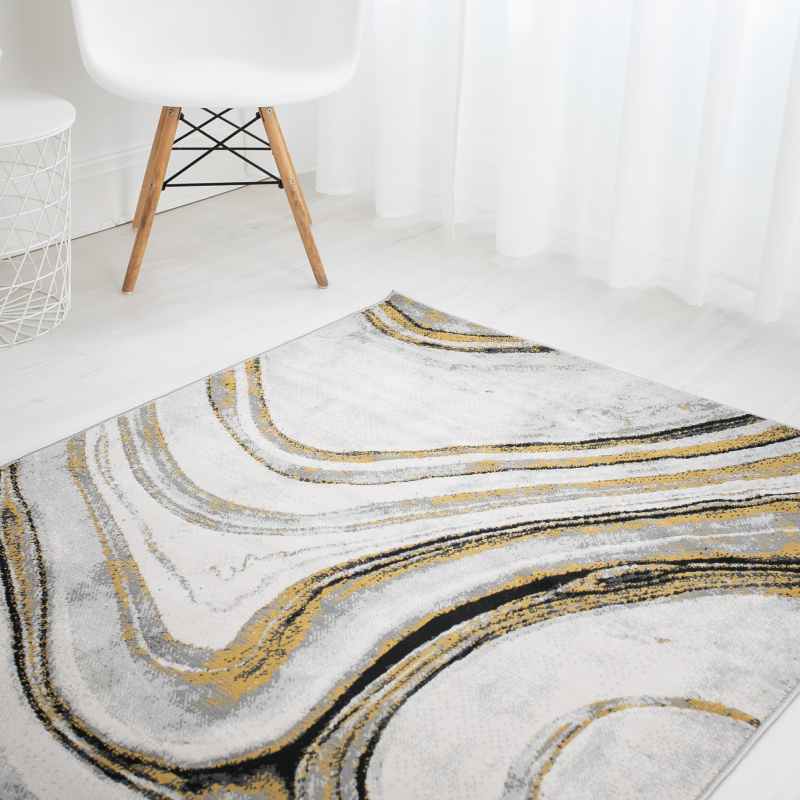 Balletto 18BA Modern Marble Rugs in Anthra Ochre Yellow