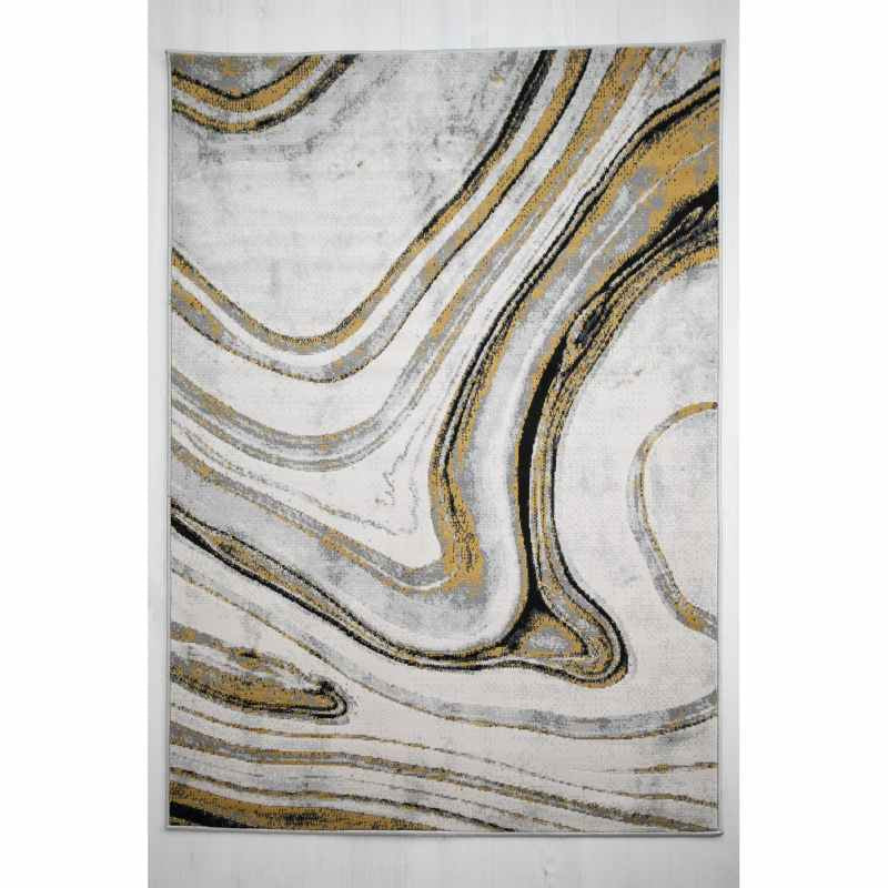 Balletto 18BA Modern Marble Rugs in Anthra Ochre Yellow