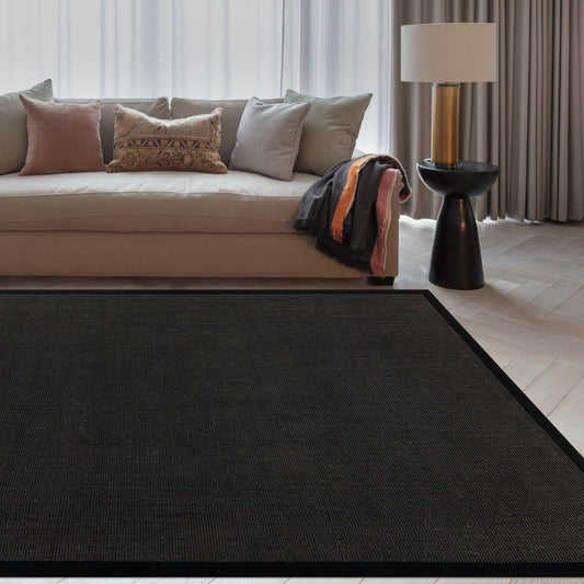 Sisal Plain Border Woven Rugs in Plain Black