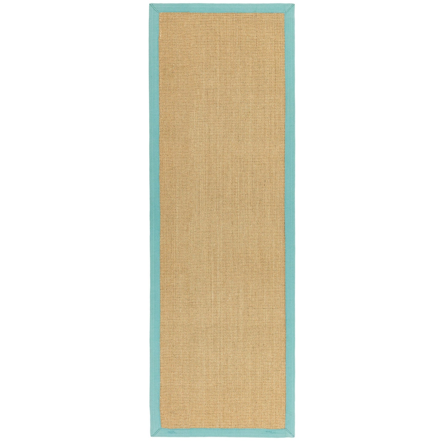 Sisal Hallway Runners in Linen with an Aqua Border