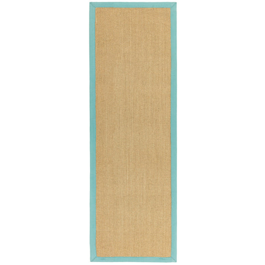 Sisal Hallway Runners in Linen with an Aqua Border