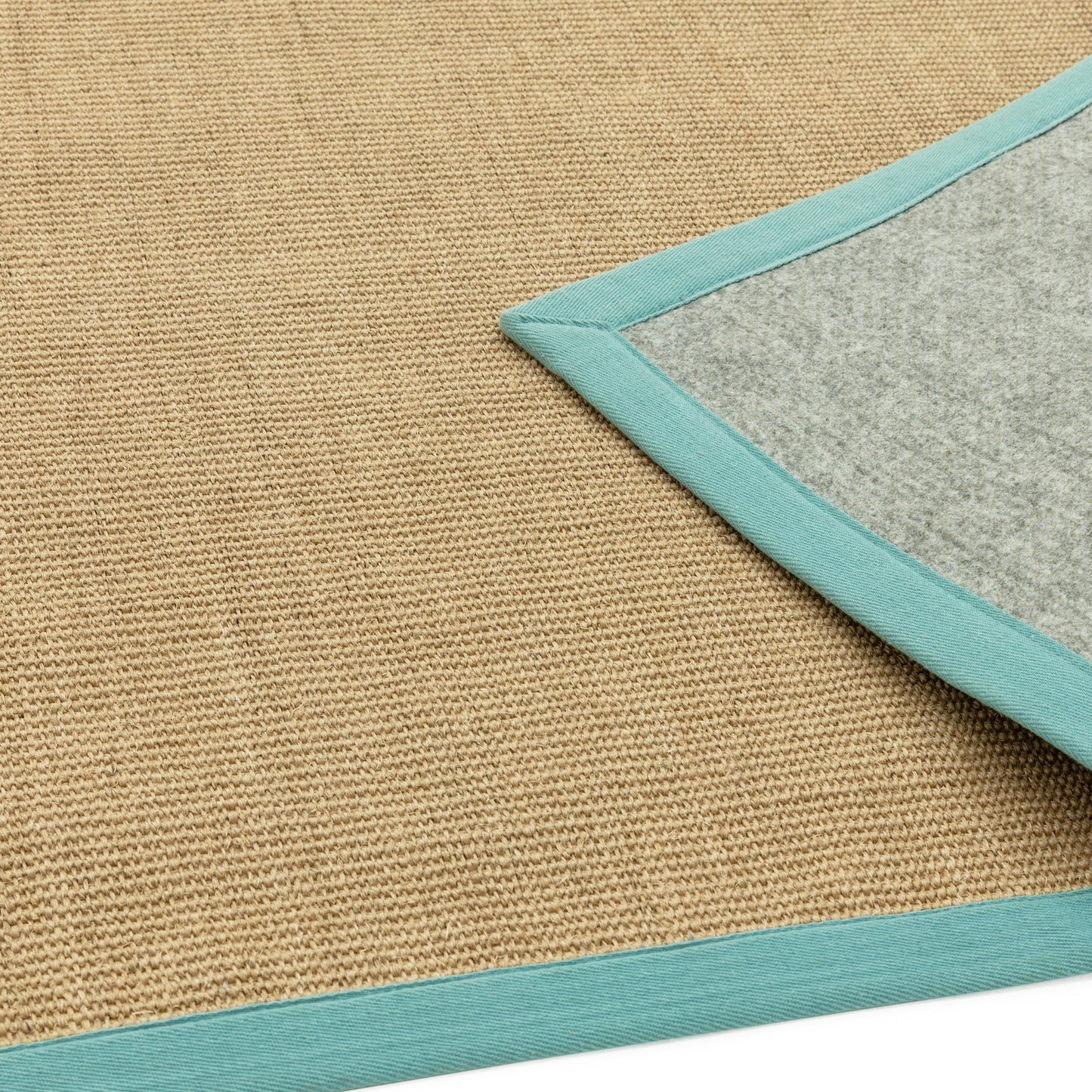 Sisal Hallway Runners in Linen with an Aqua Border