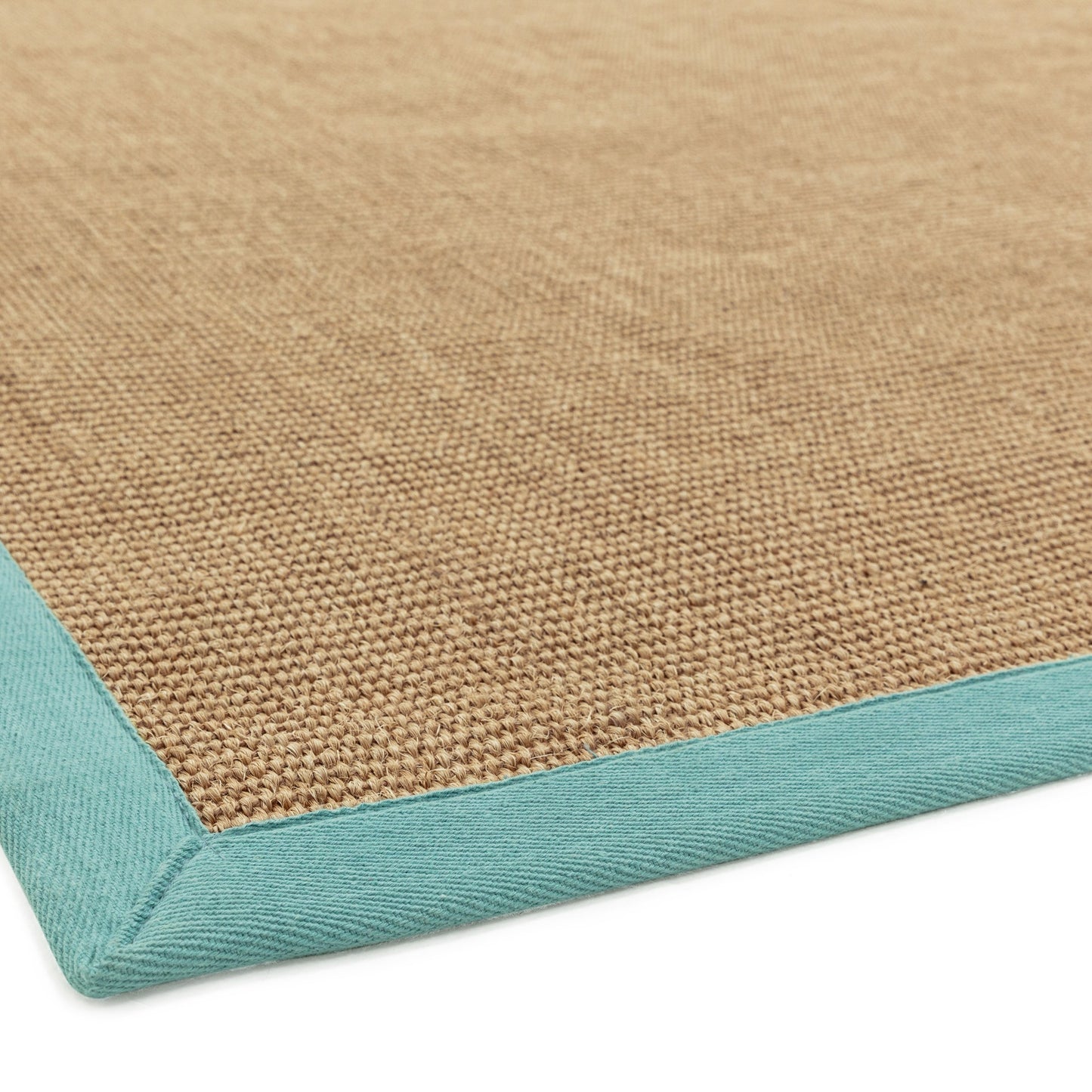 Sisal Hallway Runners in Linen with an Aqua Border