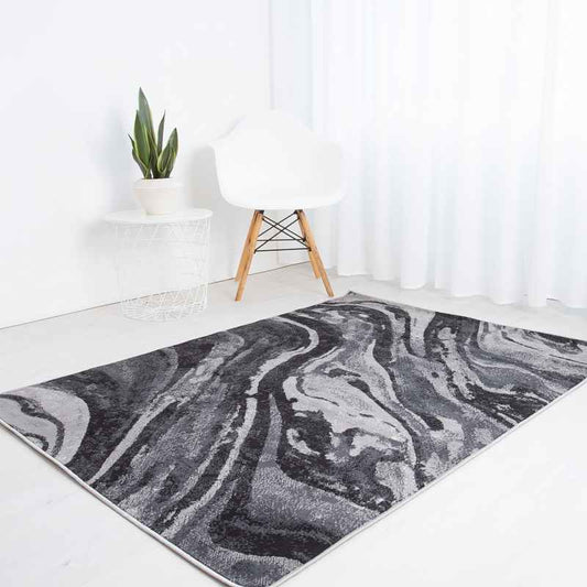 Balletto 21EA Modern Marble Rugs in Black Anthra Grey