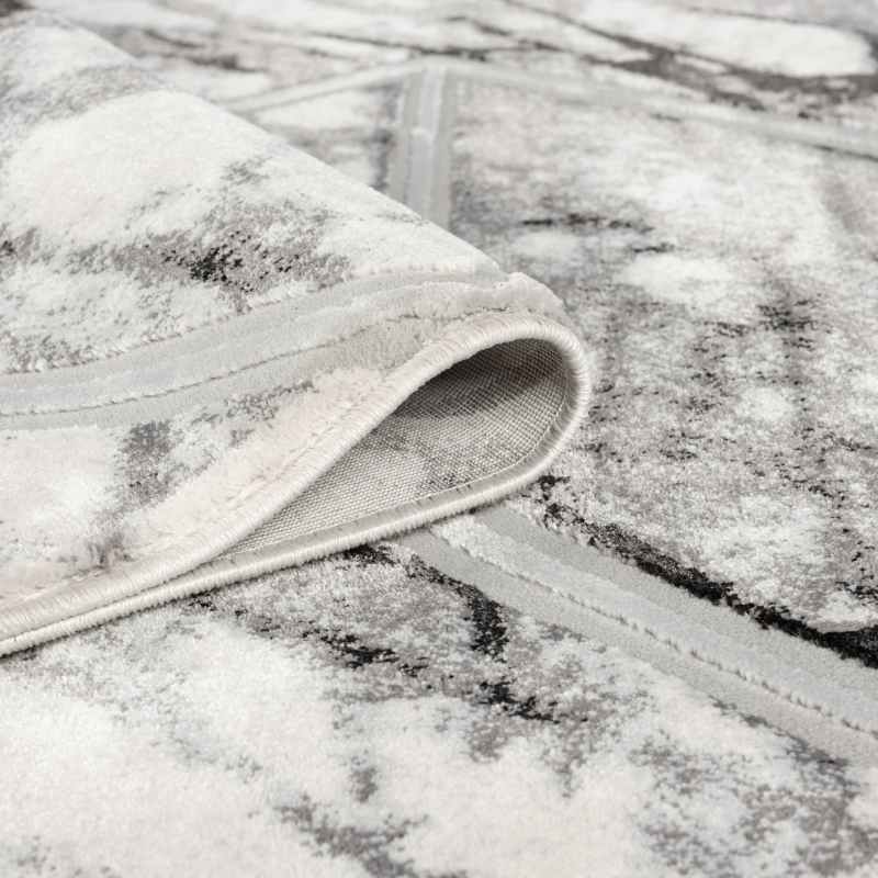 Bianco 224RA Abstract Geometric Runner Rug in Cream Silver