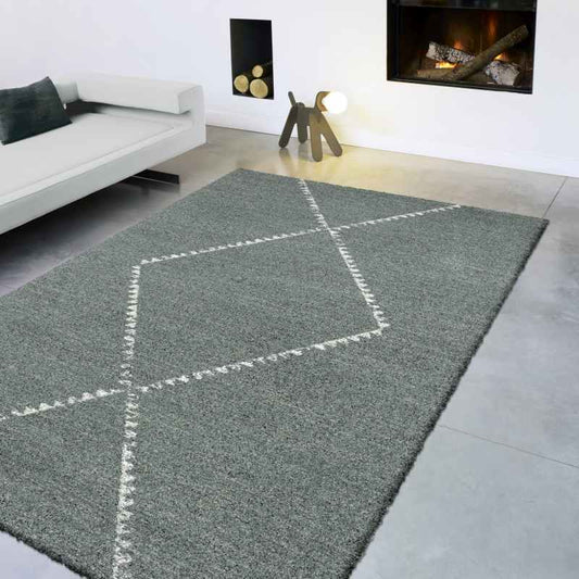 Mehari Boho Shaggy Rugs 23229 4268 in Grey Ivory