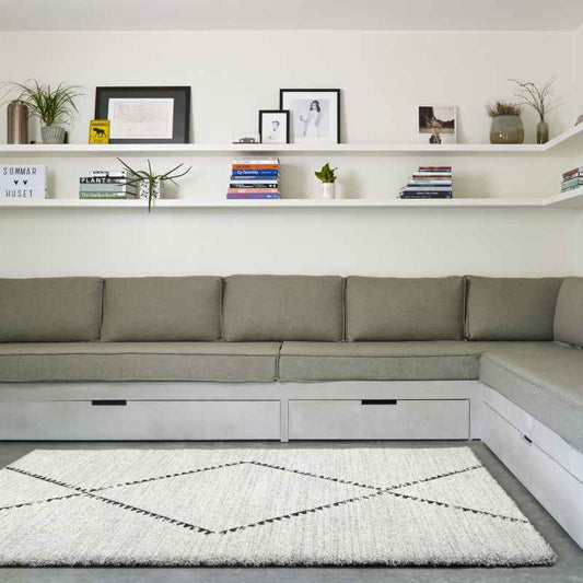 Mehari Boho Shaggy Rugs 23229 6288 in Ivory Grey