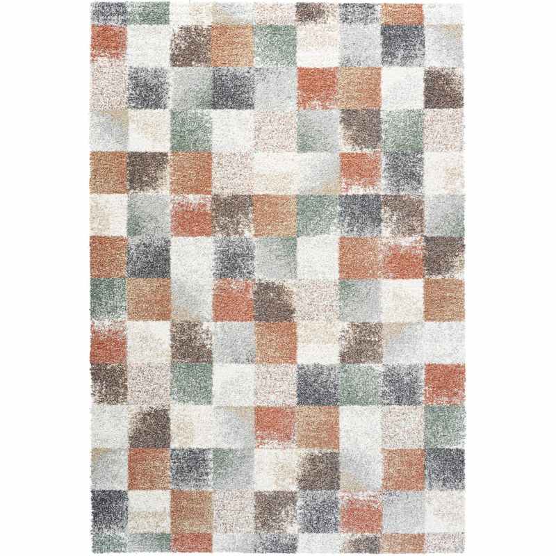 Mehari 23245 6767 Checkered Shaggy Rugs in Multi