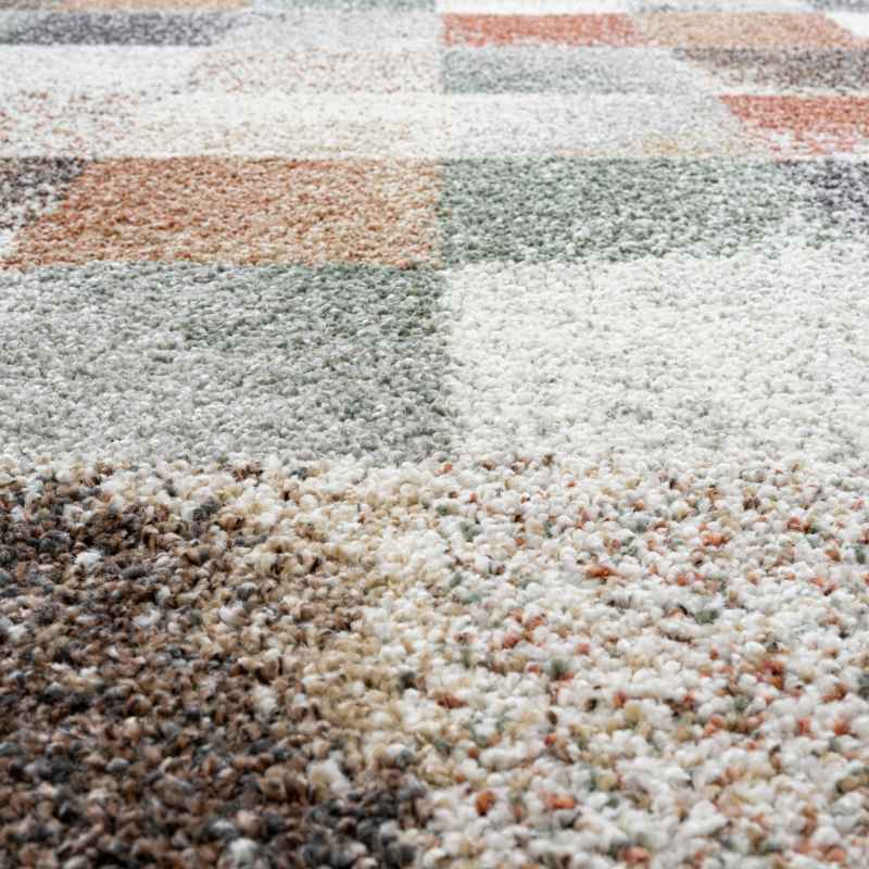 Mehari 23245 6767 Checkered Shaggy Rugs in Multi