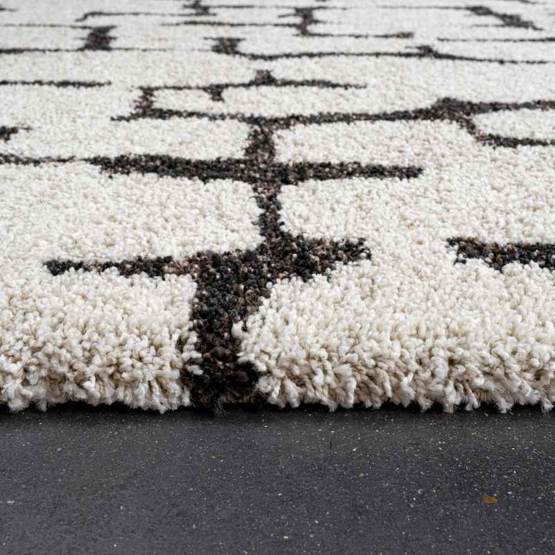 Mehari 23405 6278 Abstract Shaggy Wilton Rugs in Cream White