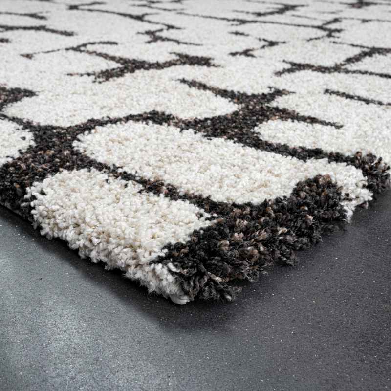Mehari 23405 6278 Abstract Shaggy Wilton Rugs in Cream White