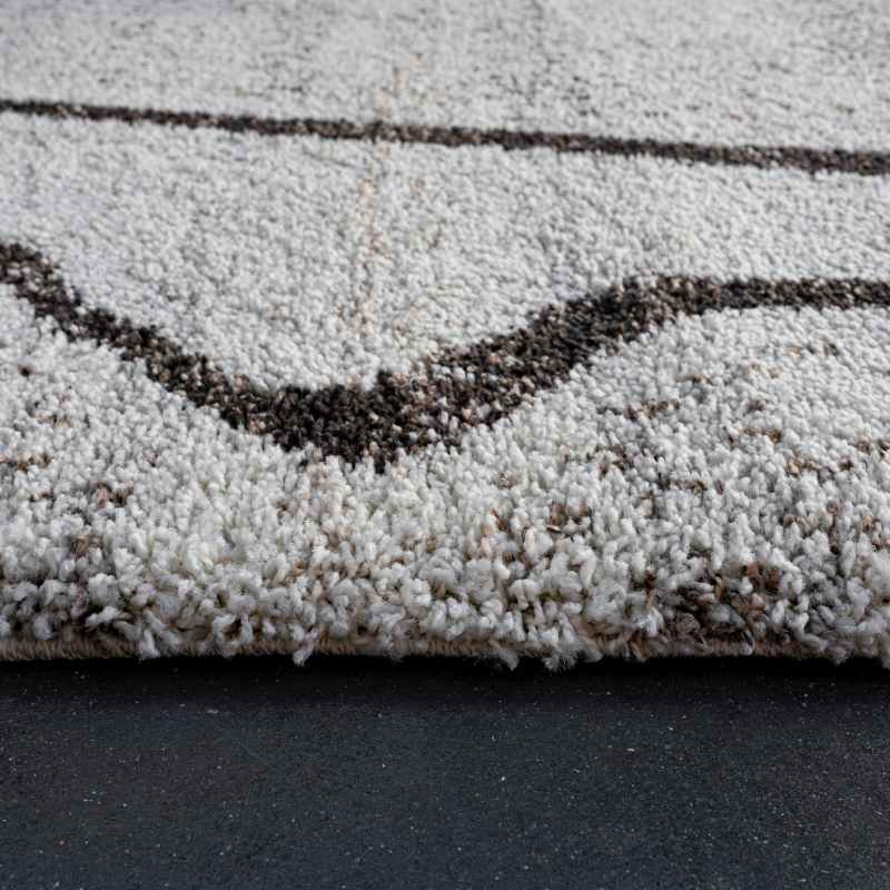Mehari 23411 6238 Abstract Shaggy Wilton Rugs in Cream Brown