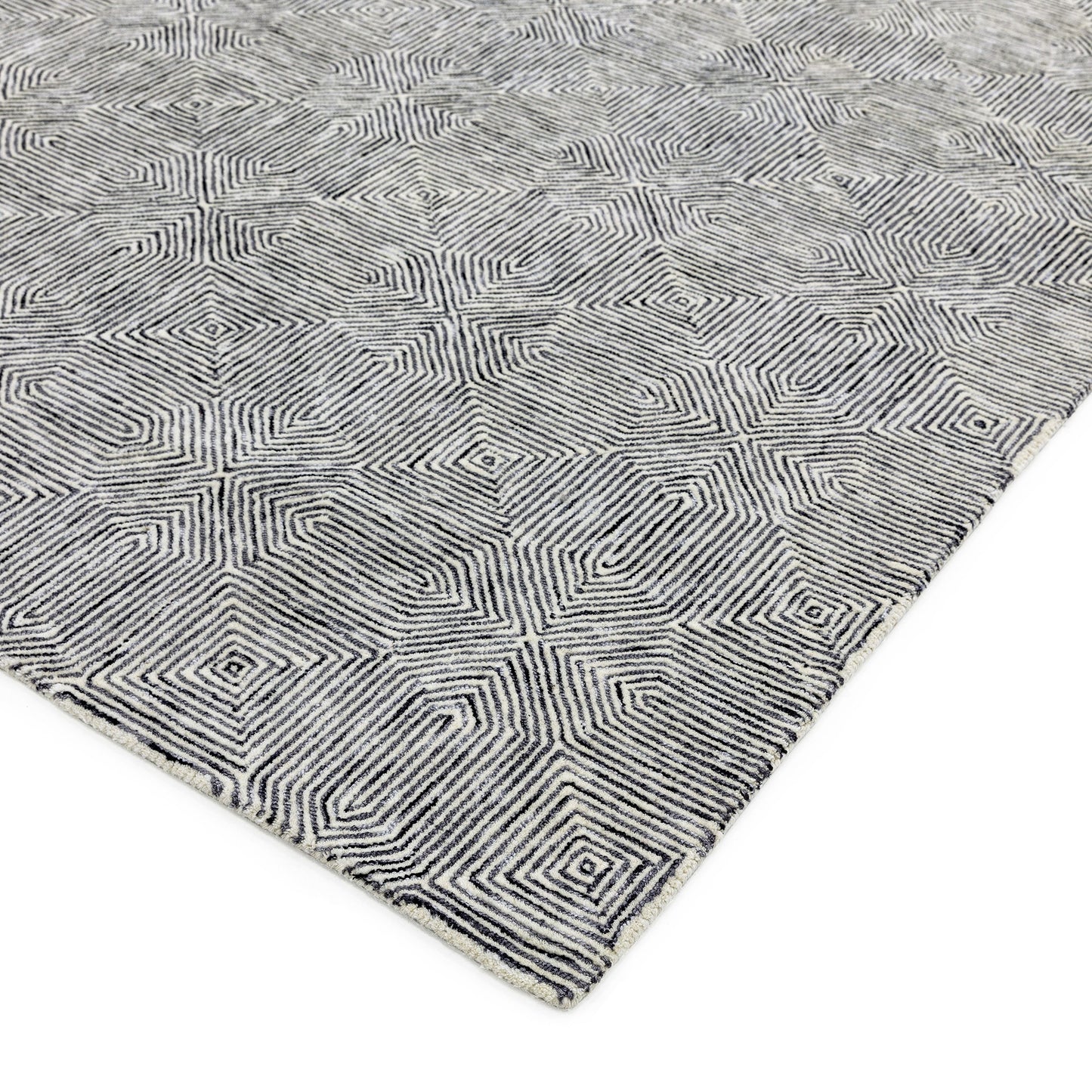 Camden Wool Kaleidoscope Rugs in Black and White