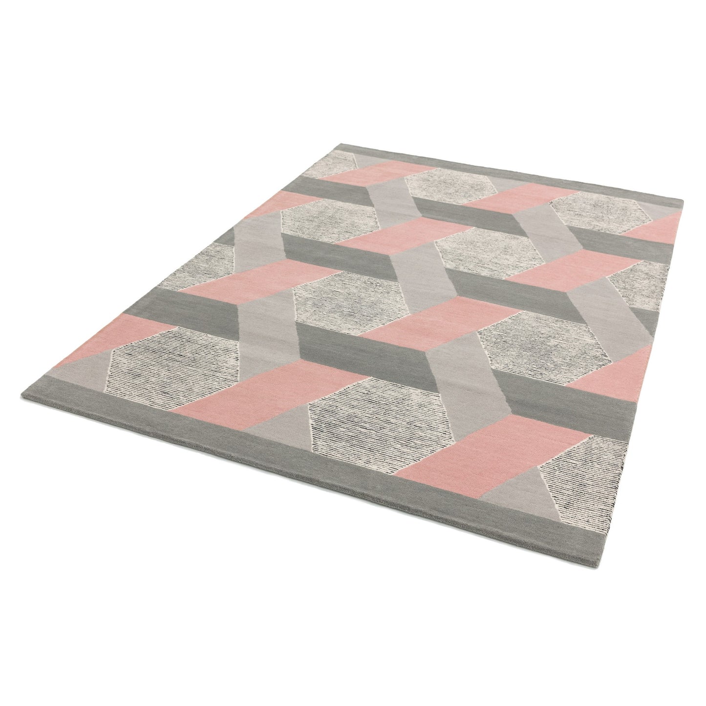 Camden Wool Geometric Rugs in Pink