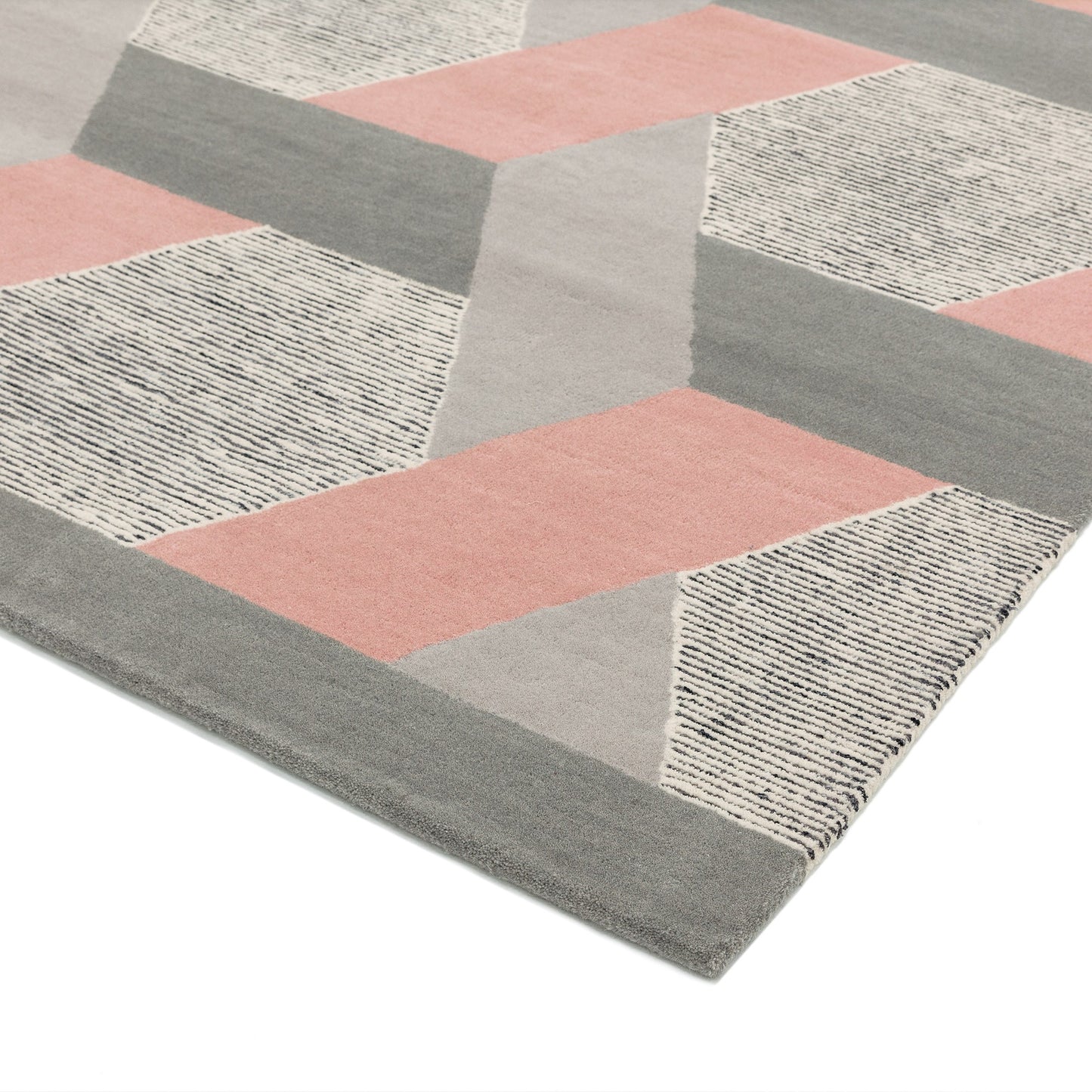 Camden Wool Geometric Rugs in Pink