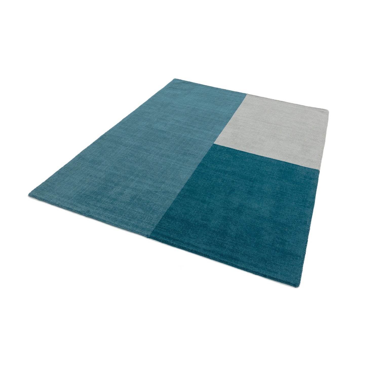 Blox Modern Geometric Wool Rugs in Teal blue