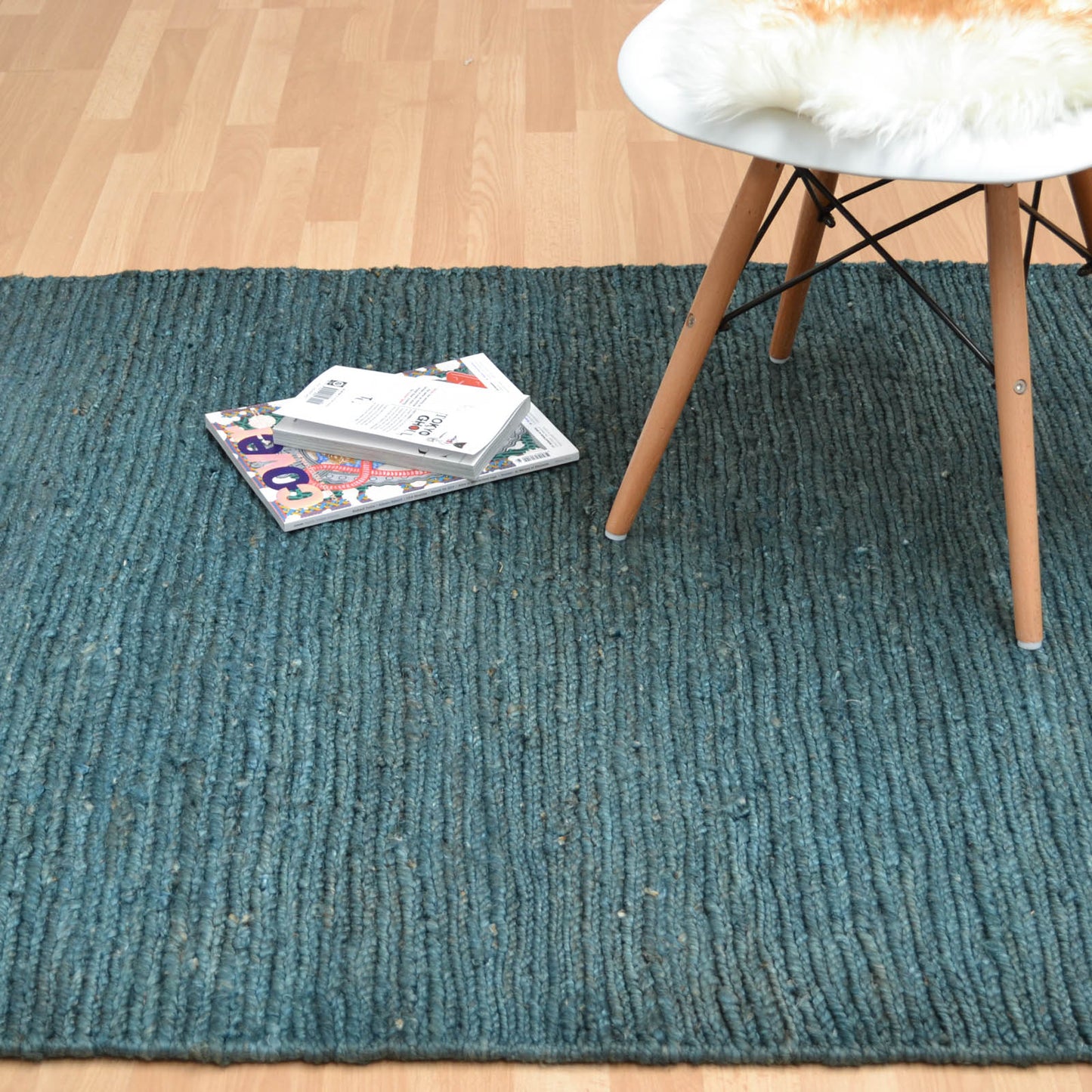 Jute Soumak Natural Woven Modern Rugs in Teal