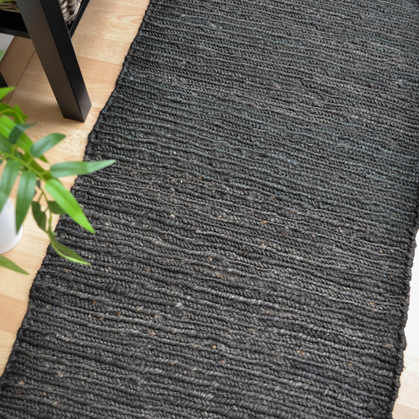 Jute Soumak Woven Modern Hallway Runner Rugs in Charcoal
