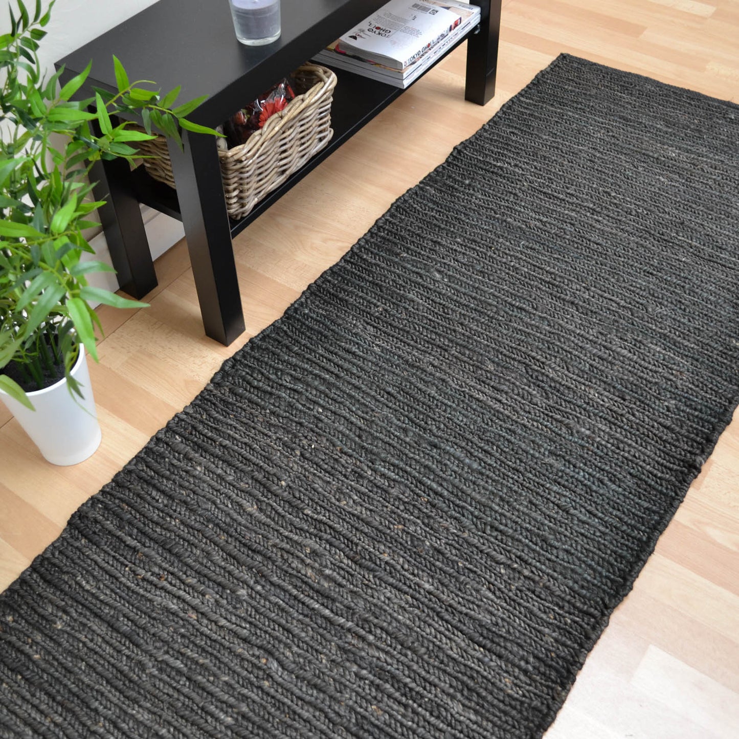 Jute Soumak Woven Modern Hallway Runner Rugs in Charcoal