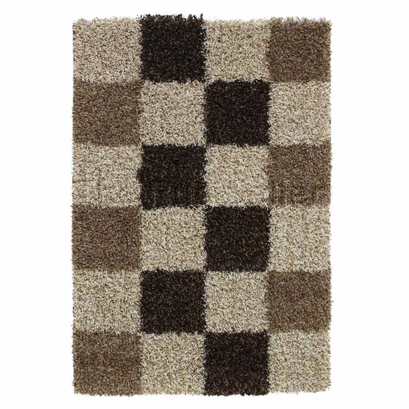 Vista Shaggy Rugs 2247 Check Beige Brown