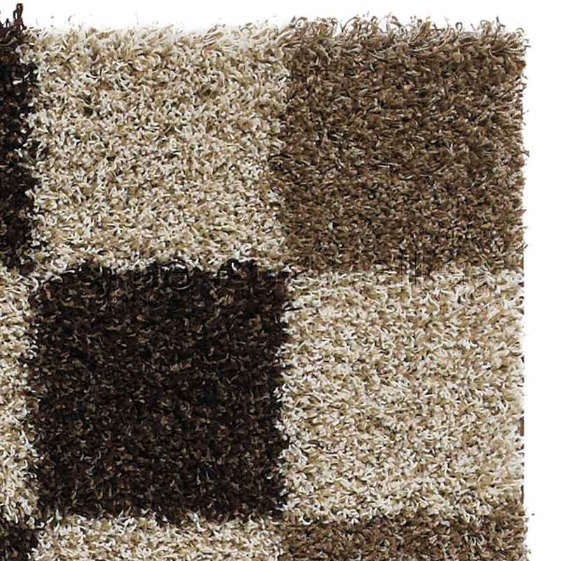 Vista Shaggy Rugs 2247 Check Beige Brown