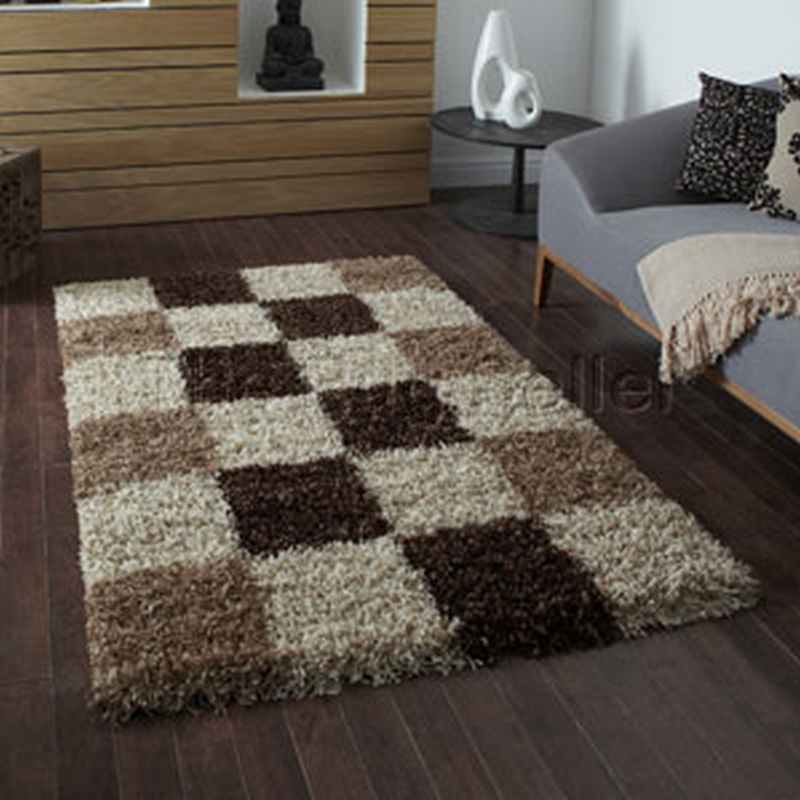 Vista Shaggy Rugs 2247 Check Beige Brown