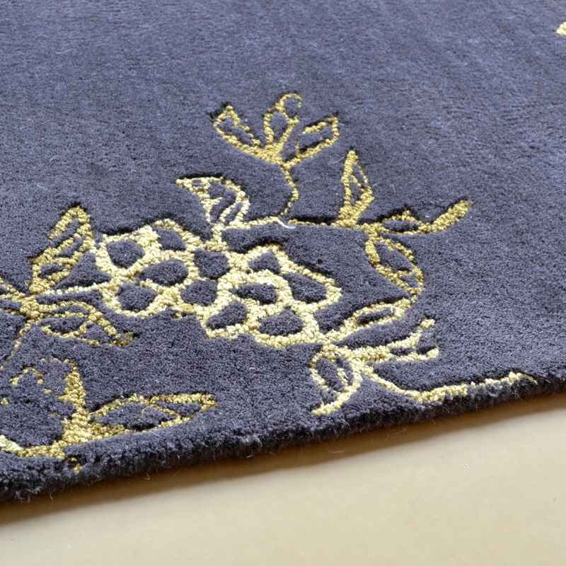 Tonquin Gold Floral Wool Rugs 37005 by Wedgwood in Charcoal Grey