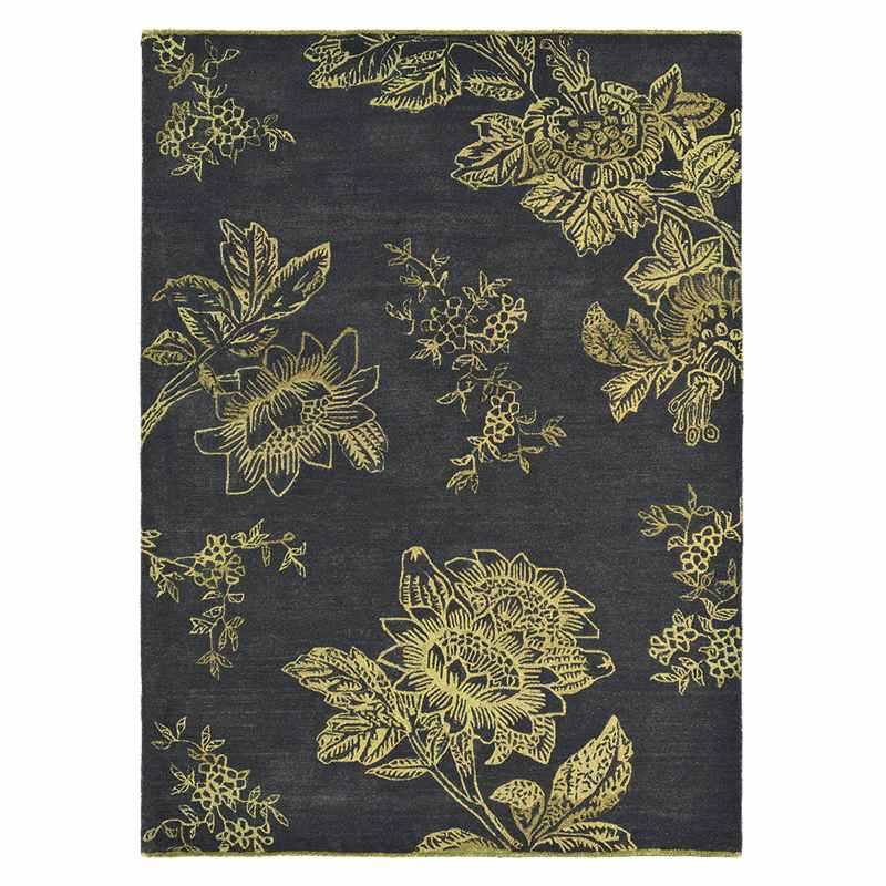 Tonquin Gold Floral Wool Rugs 37005 by Wedgwood in Charcoal Grey