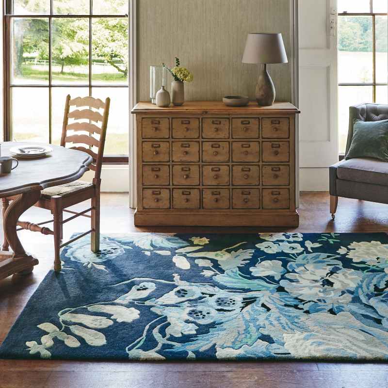Stapleton Park Floral Wool Rugs 45308 By Sanderson in Admiral Blue