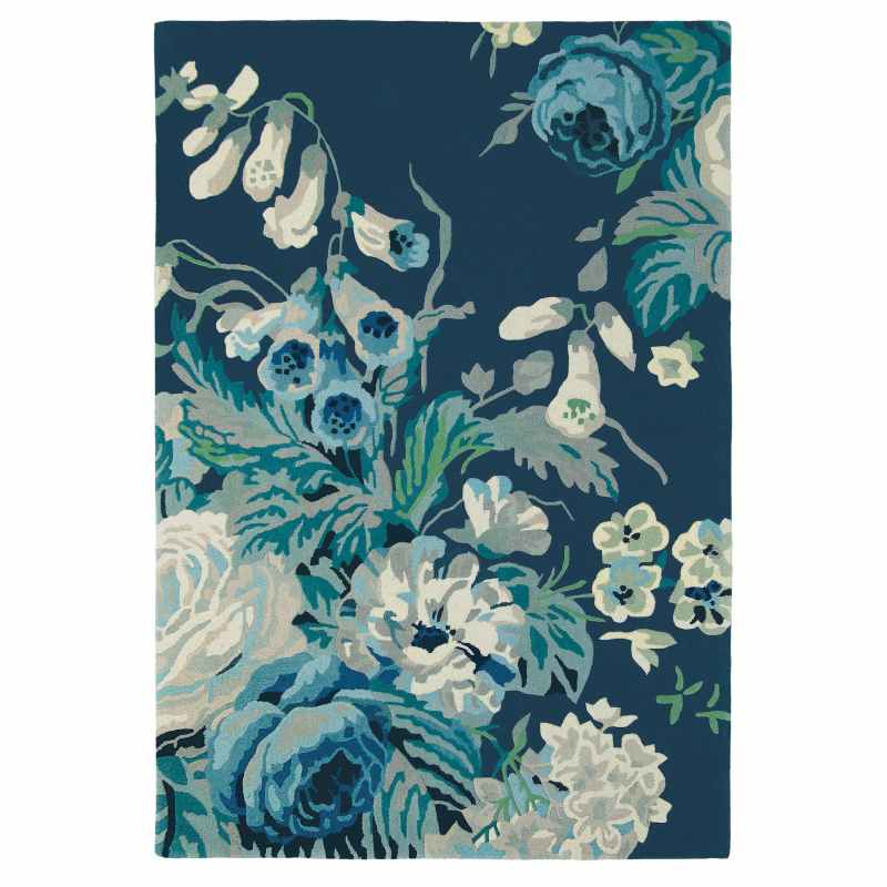 Stapleton Park Floral Wool Rugs 45308 By Sanderson in Admiral Blue
