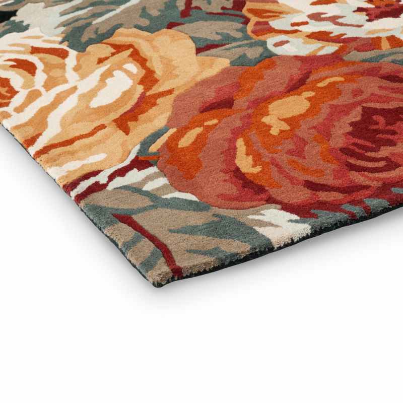 Stapleton Park Floral Wool Rugs 45318 By Sanderson in Navy Burnt Orange