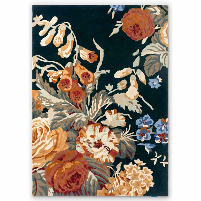 Stapleton Park Floral Wool Rugs 45318 By Sanderson in Navy Burnt Orange