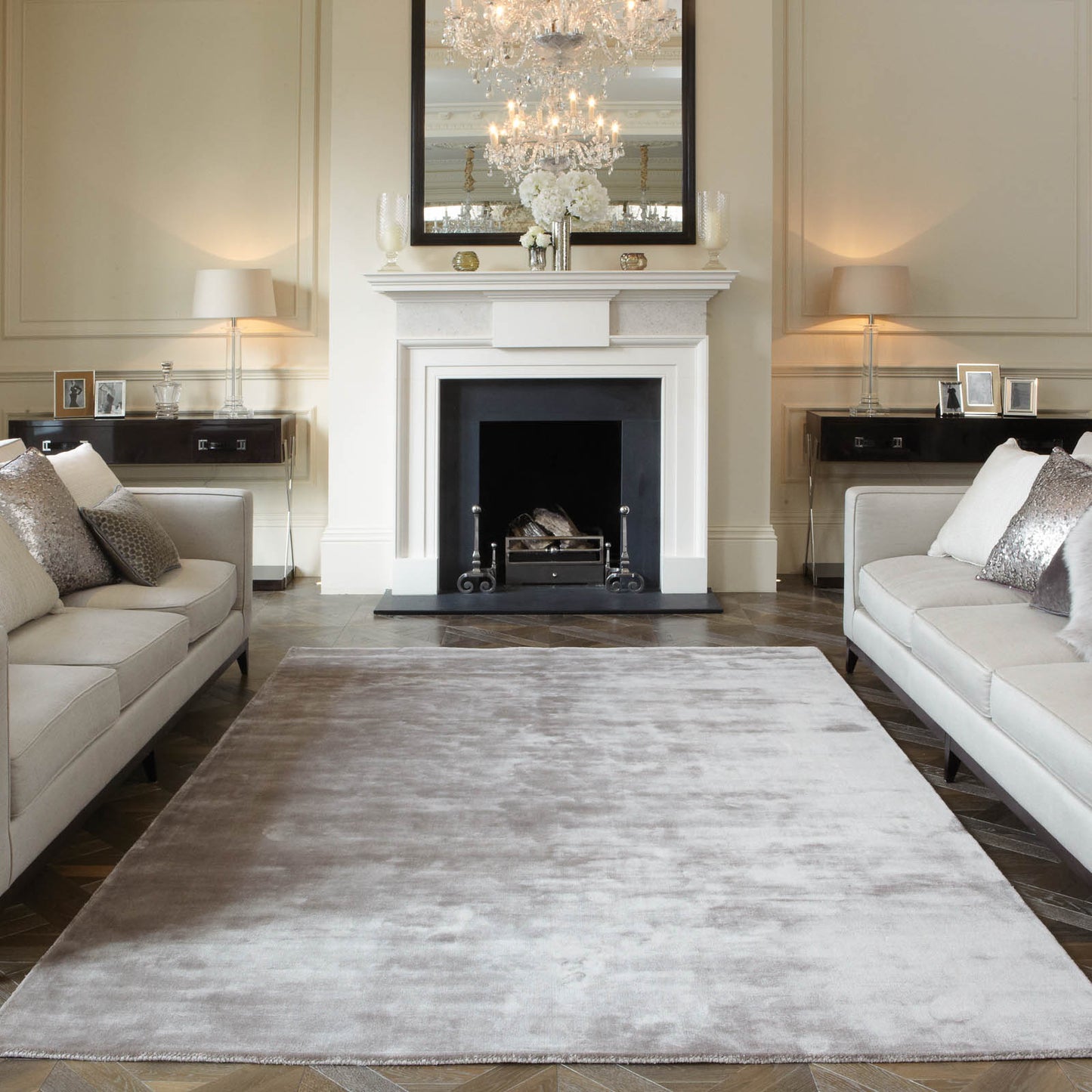 Katherine Carnaby Plain Chrome Designer Rug in Taupe